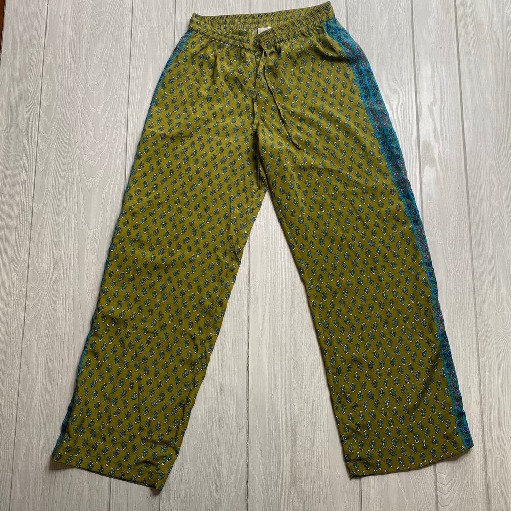 Soft Surroundings Green & Blue Boho Paisley Wide Leg Pants Size XS